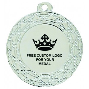 PACK OF 100 BULK BUY 40MM SILVER MEDALS, RIBBON AND CUSTOM LOGO **AMAZING VALUE**